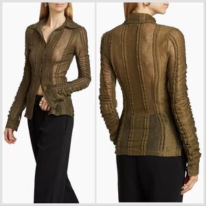 anOnlyChild Green Mesh Sunday Scaries Luidas Lace Ruched Long-Sleeve Shirt Sz L